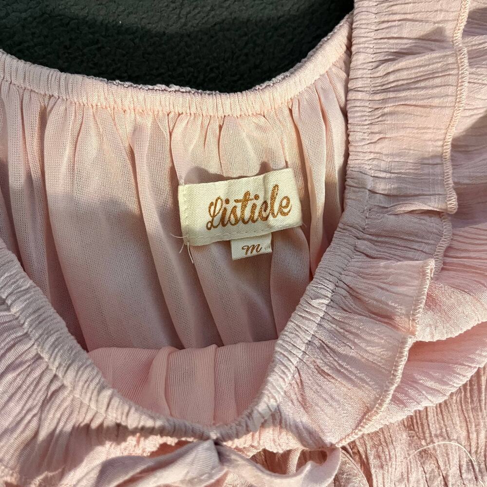 Listicle Maxi Dress Medium Pink Boho Cottagecore Prairie Ruffle Puff Sleeve - Picture 9 of 10